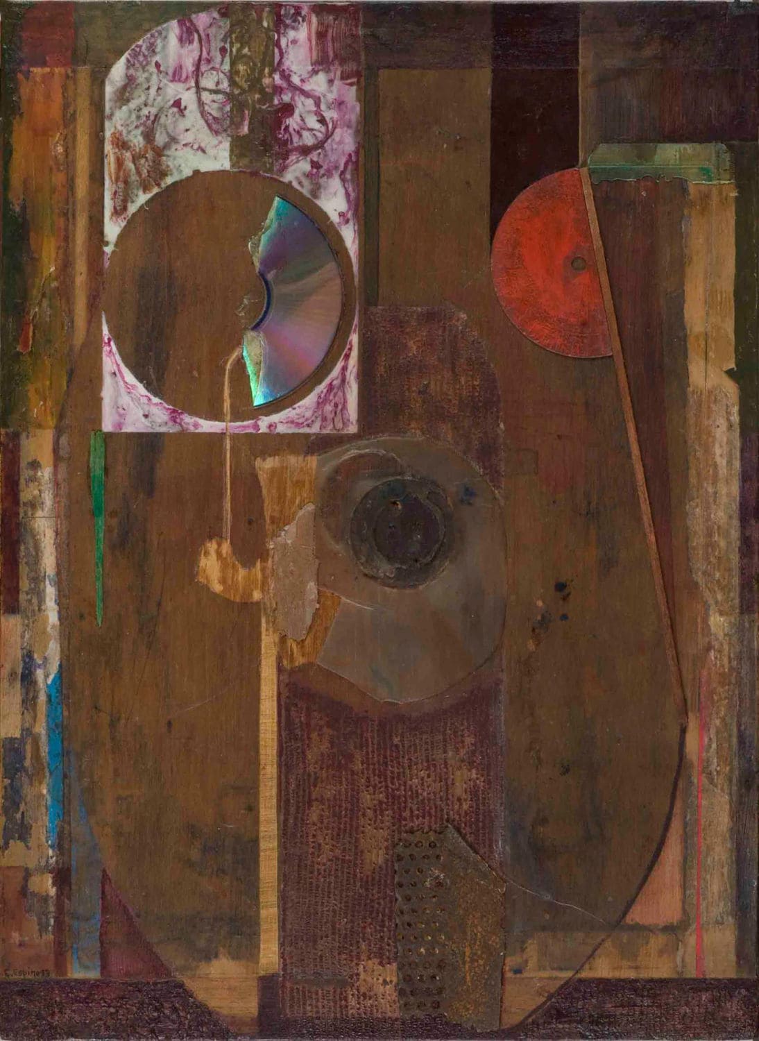 2  - COLLAGE CON DVD Y REGLA-2002- Sobre tabla de dibujo-55x40cm