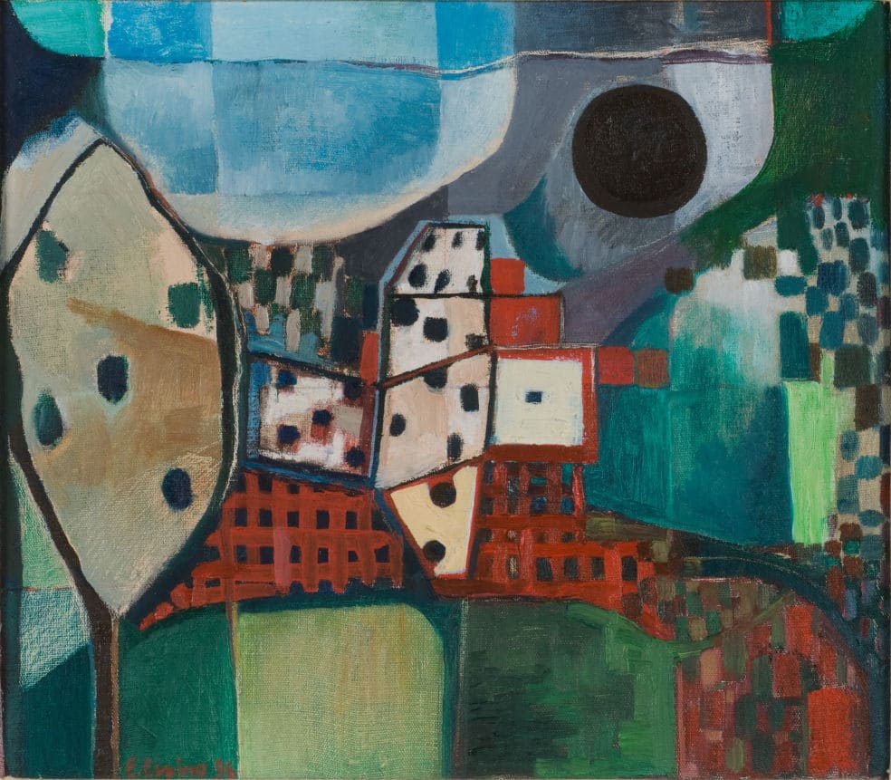 7 - PAISAJE CON DADO Y SOL NEGRO-1996-óleo sobre tela-32x37cm