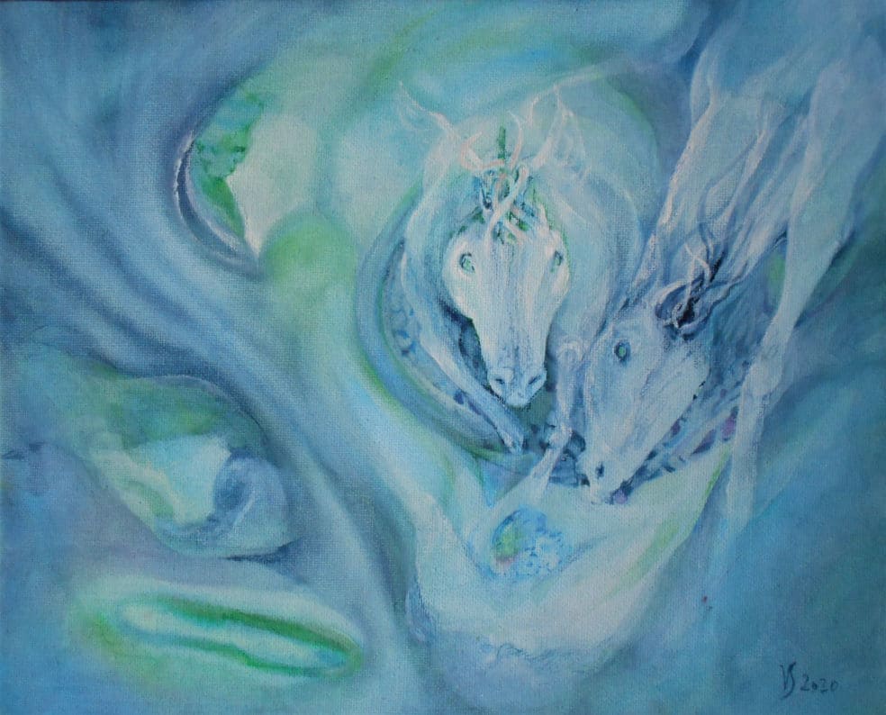 Caballos en alma-técnica mixtasobre cartón telado-0,24x30cms